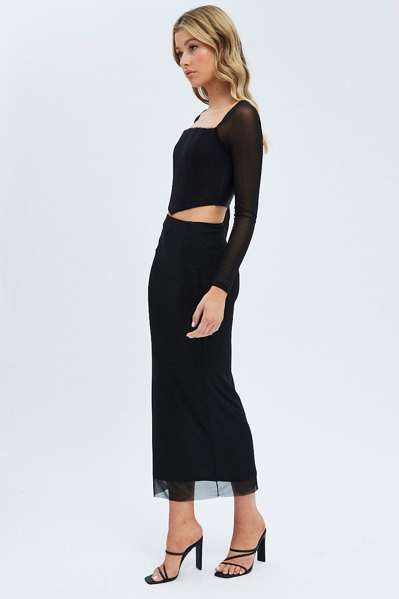 Black Mesh Midi Skirt for Ally Fashion