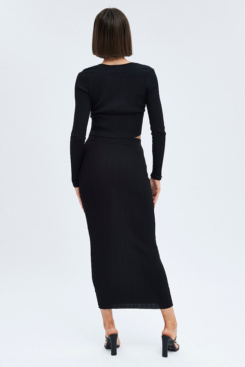 Black Knit Skirt High Rise Maxi for Ally Fashion