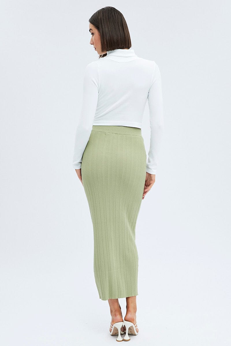 Green Knit Skirt High Rise Maxi for Ally Fashion