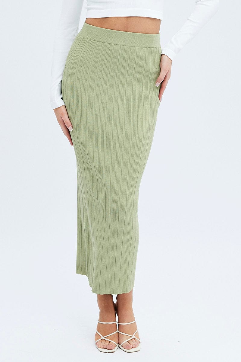 Green Knit Skirt High Rise Maxi for Ally Fashion