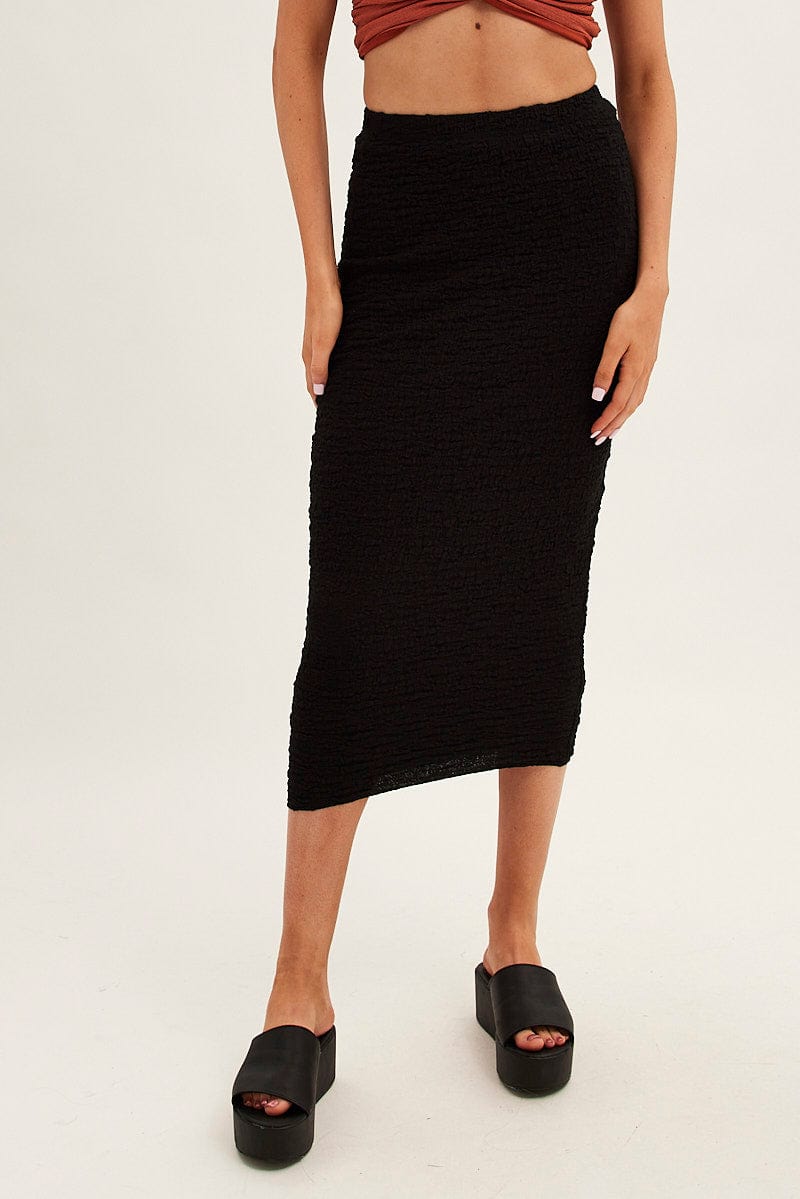 Black Midi Skirt High Rise Pencil for Ally Fashion