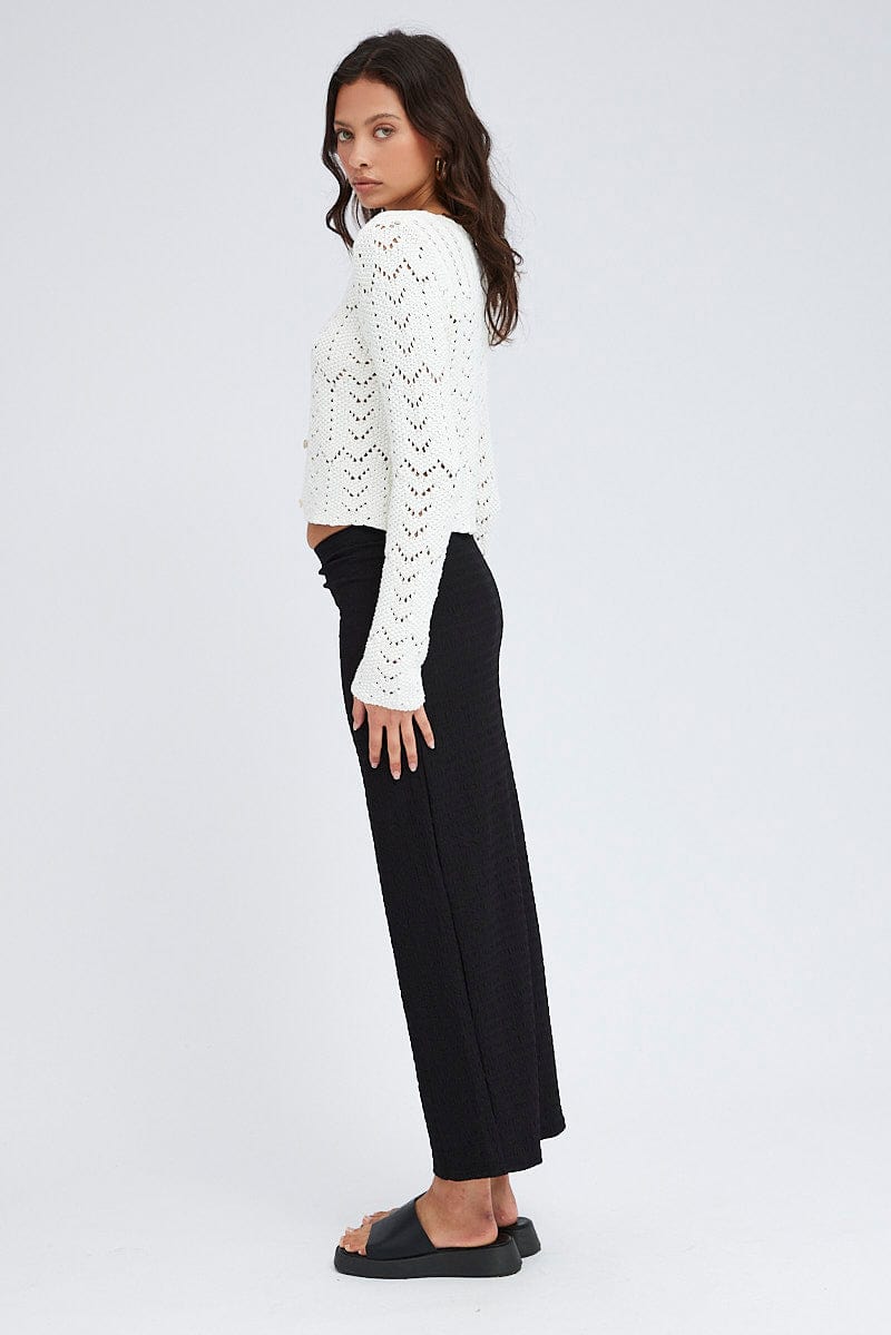 Black Midi Skirt High Rise Textured Jersey for Ally Fashion