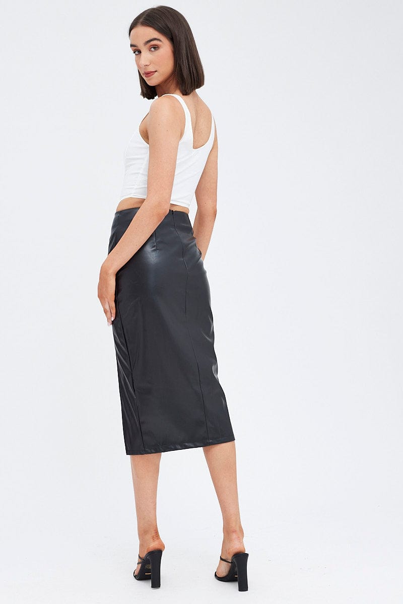 NWT Spanx Faux Leather Pull-On Black Midi Slit Skirt 20321R