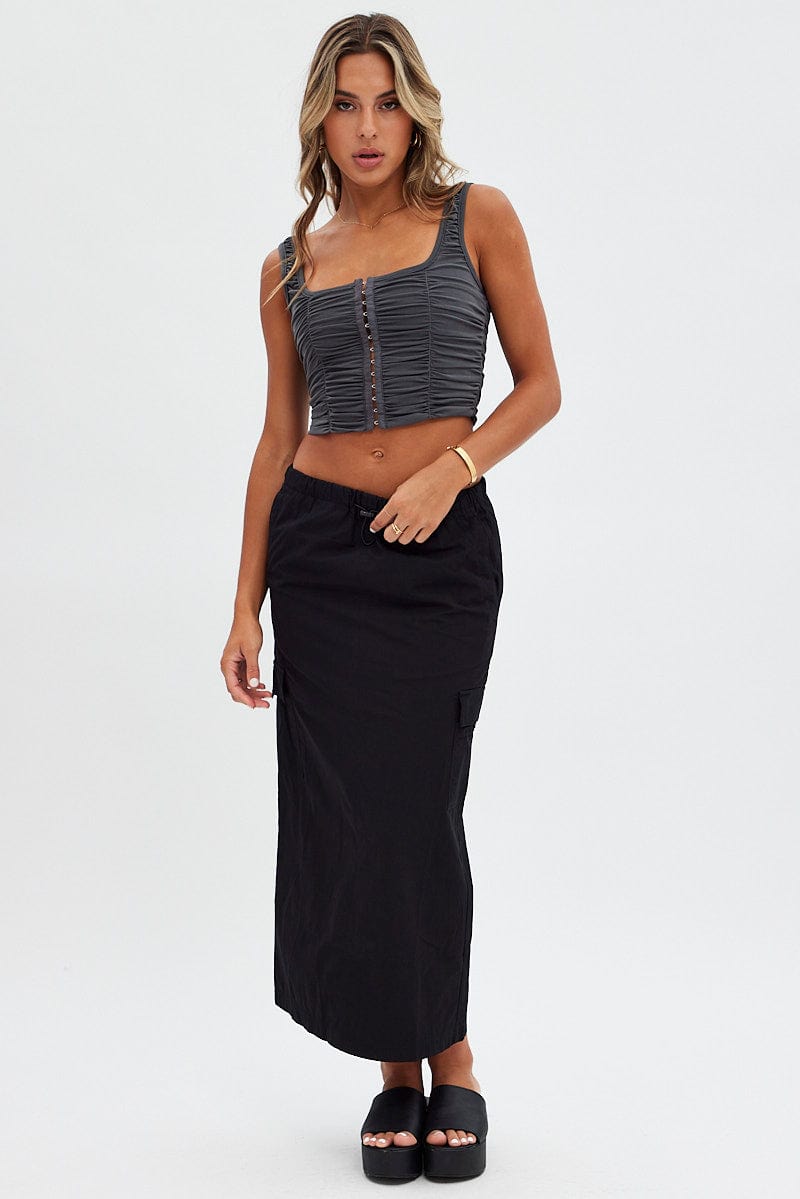 Black Cargo Skirt Midi Cotton for Ally Fashion