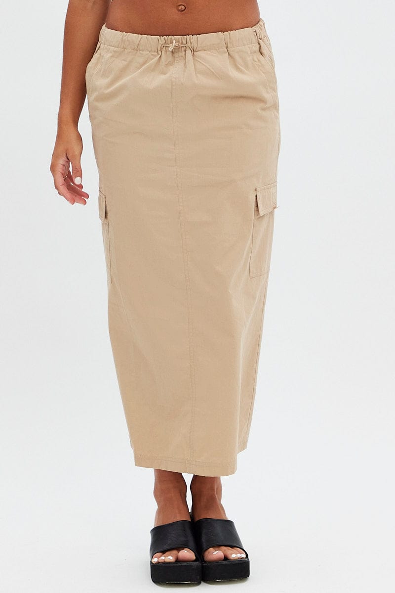 Beige Cargo Skirt Midi Cotton for Ally Fashion