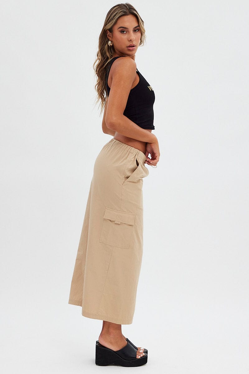 Beige Cargo Skirt Midi Cotton for Ally Fashion