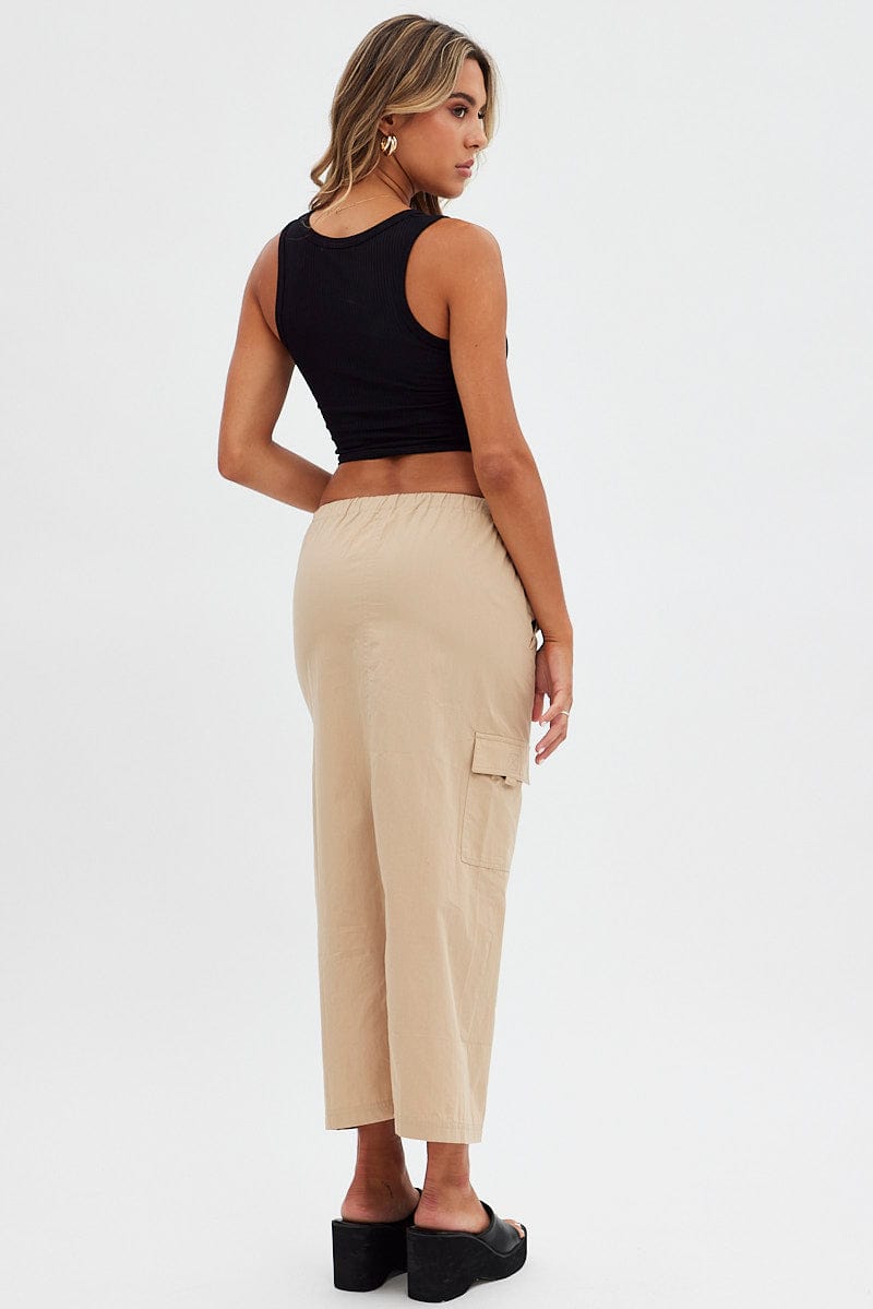 Beige Cargo Skirt Midi Cotton for Ally Fashion