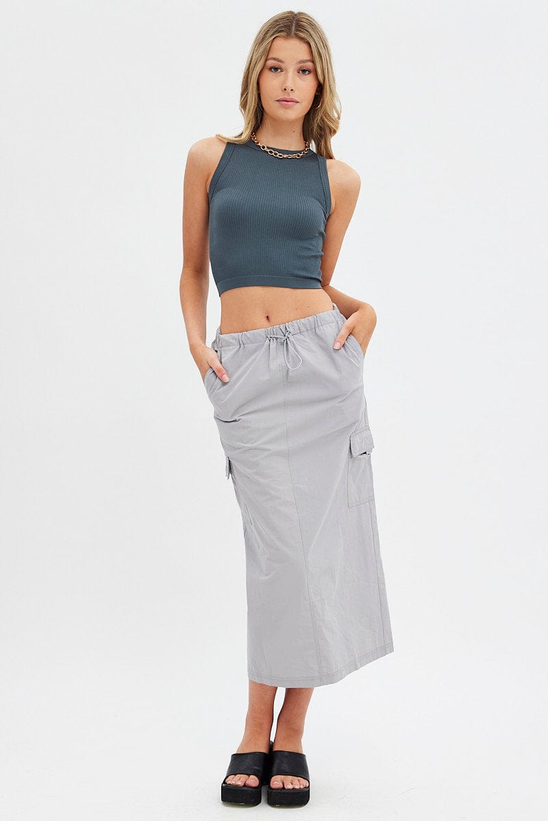 Grey Cargo Skirt Midi Cotton for Ally Fashion