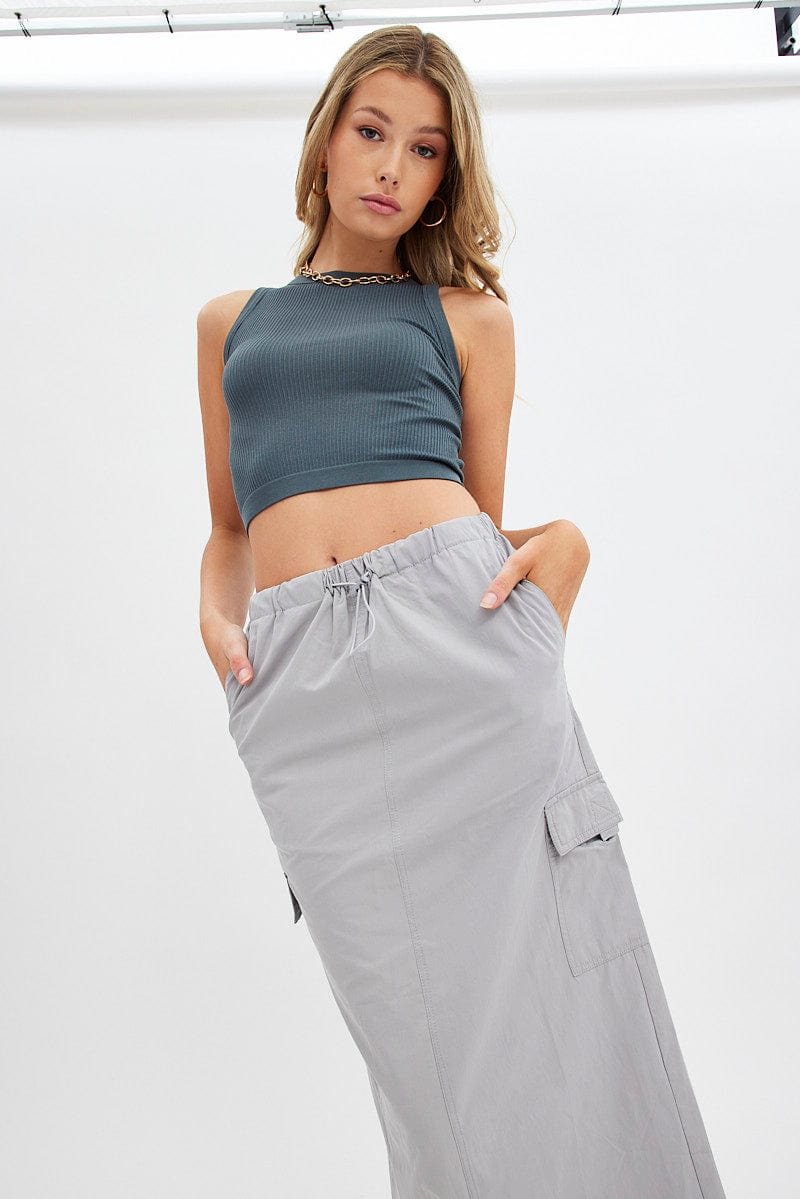 Grey Cargo Skirt Midi Cotton for Ally Fashion