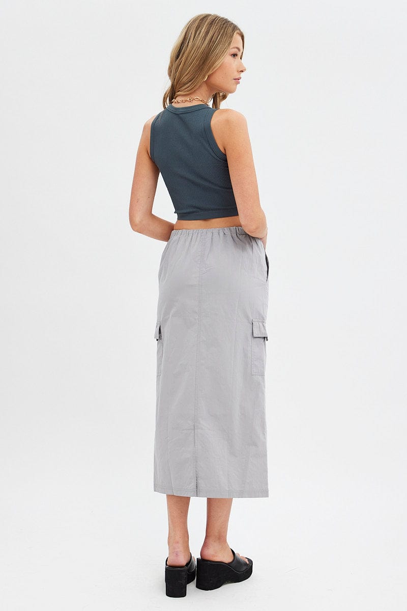 Grey Cargo Skirt Midi Cotton for Ally Fashion