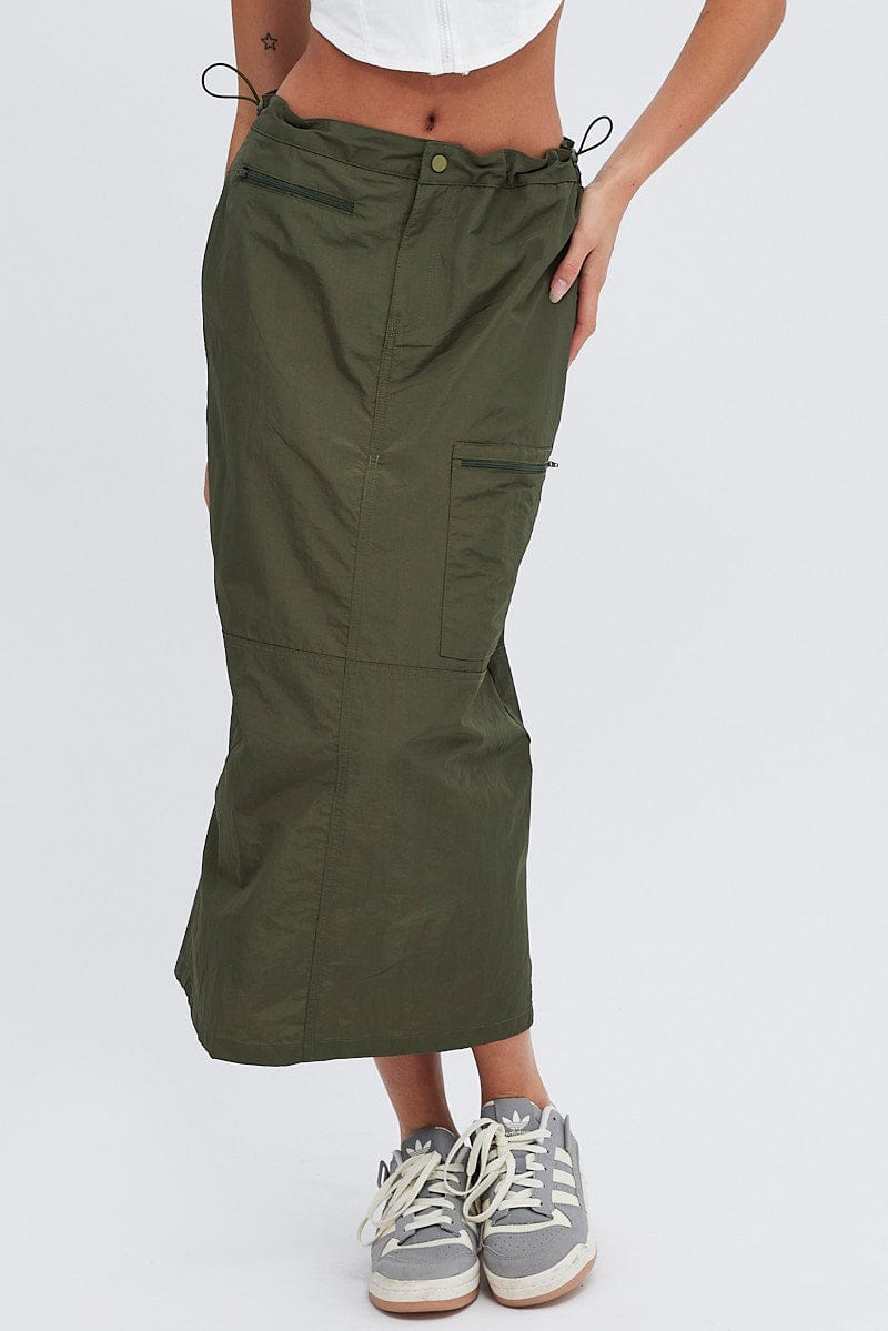 Green Parachute Skirt Cargo Mid Rise for Ally Fashion