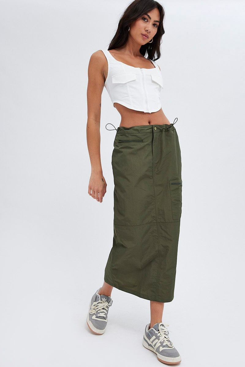 Green Parachute Skirt Cargo Mid Rise for Ally Fashion