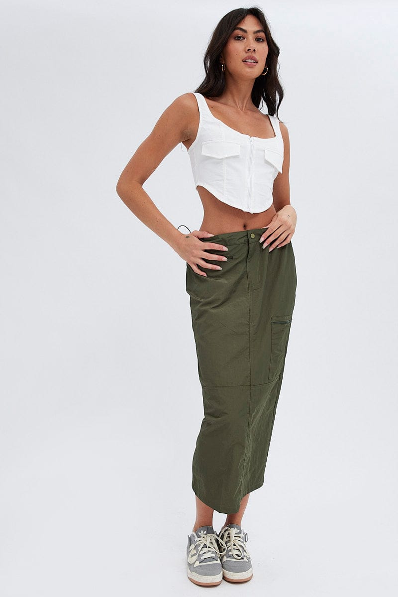 Green Parachute Skirt Cargo Mid Rise for Ally Fashion