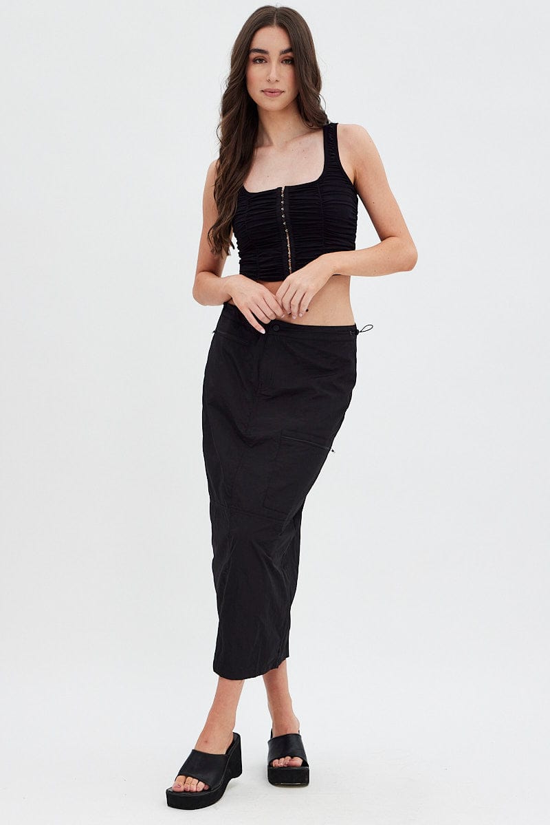 Black Parachute Skirt Cargo Mid Rise for Ally Fashion