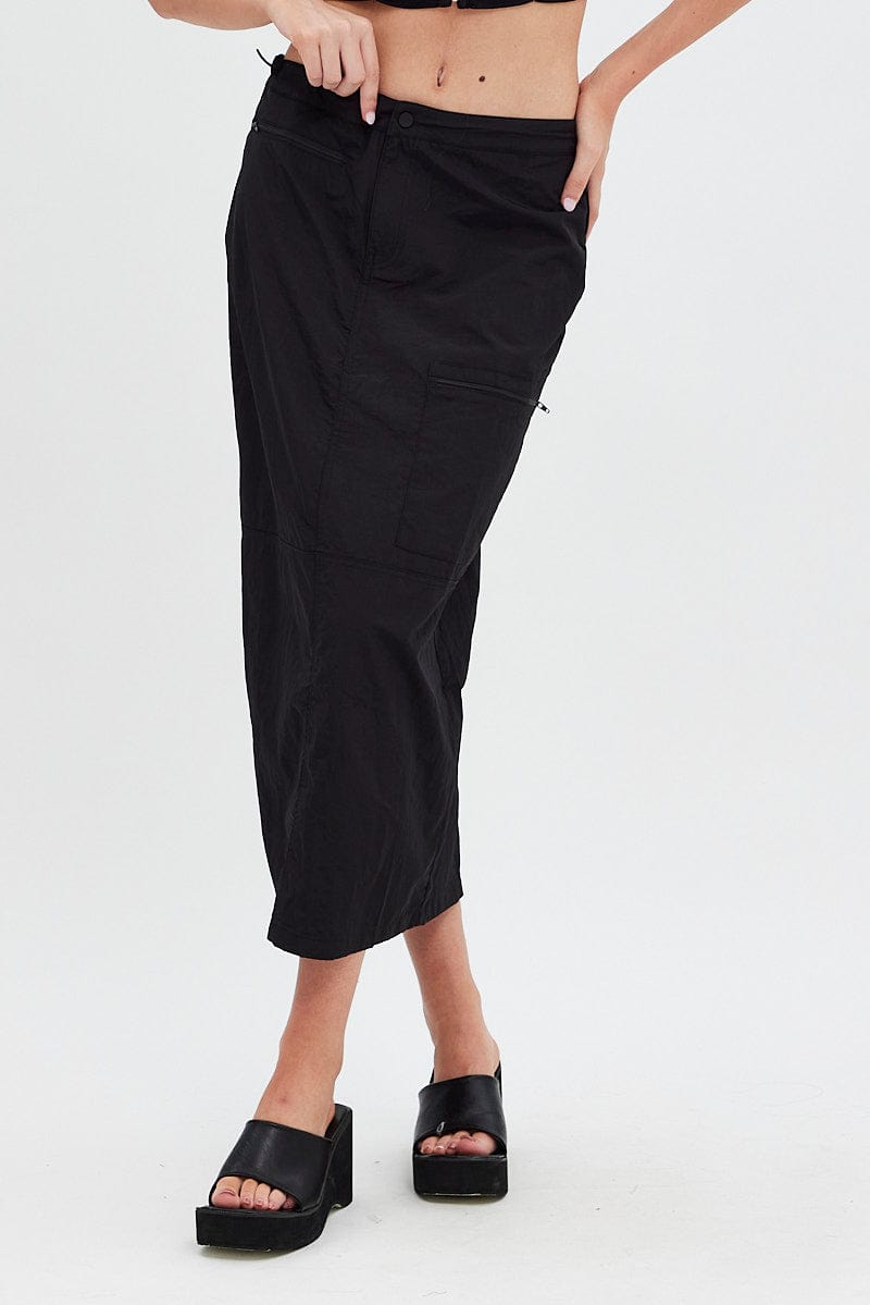 Black Parachute Skirt Cargo Mid Rise for Ally Fashion