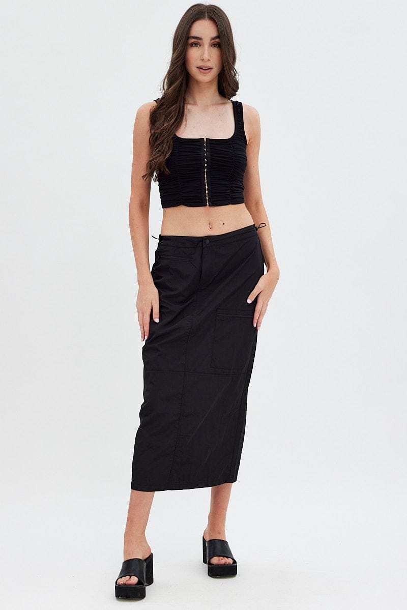 Black Parachute Skirt Cargo Mid Rise for Ally Fashion