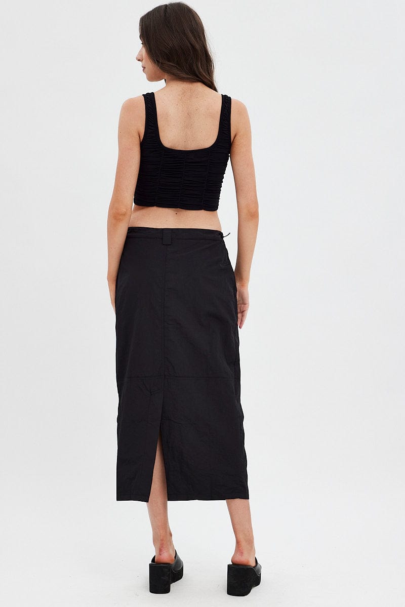 Black Parachute Skirt Cargo Mid Rise for Ally Fashion