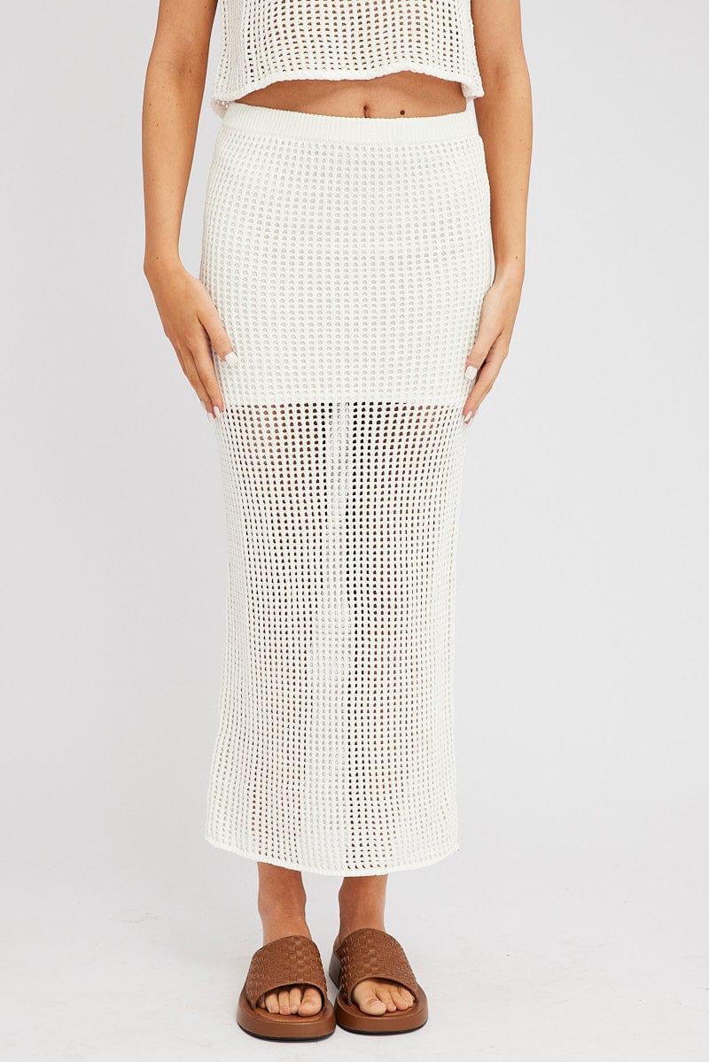 White Knit Skirt Midi Crochet | Ally Fashion