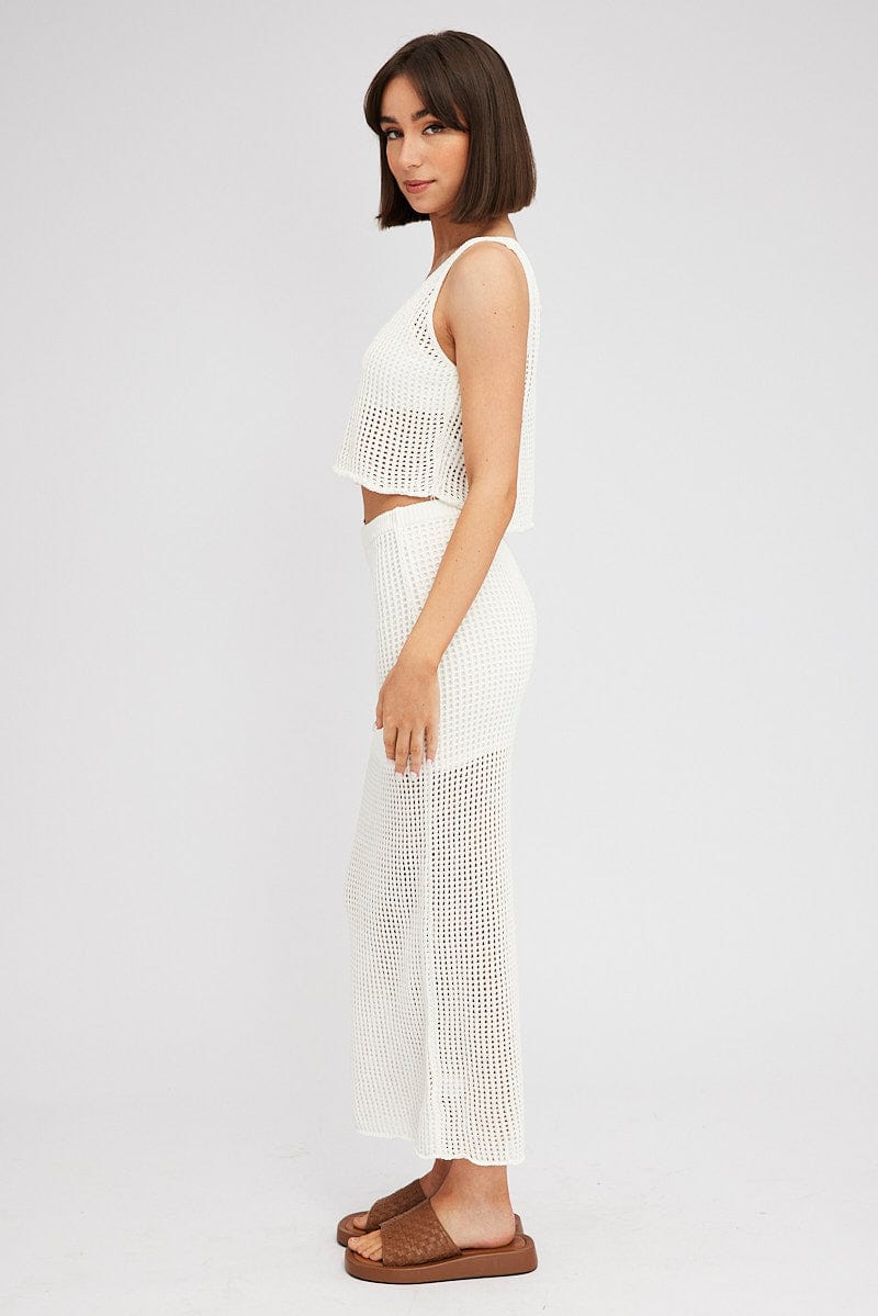 White Knit Skirt Midi Crochet for Ally Fashion