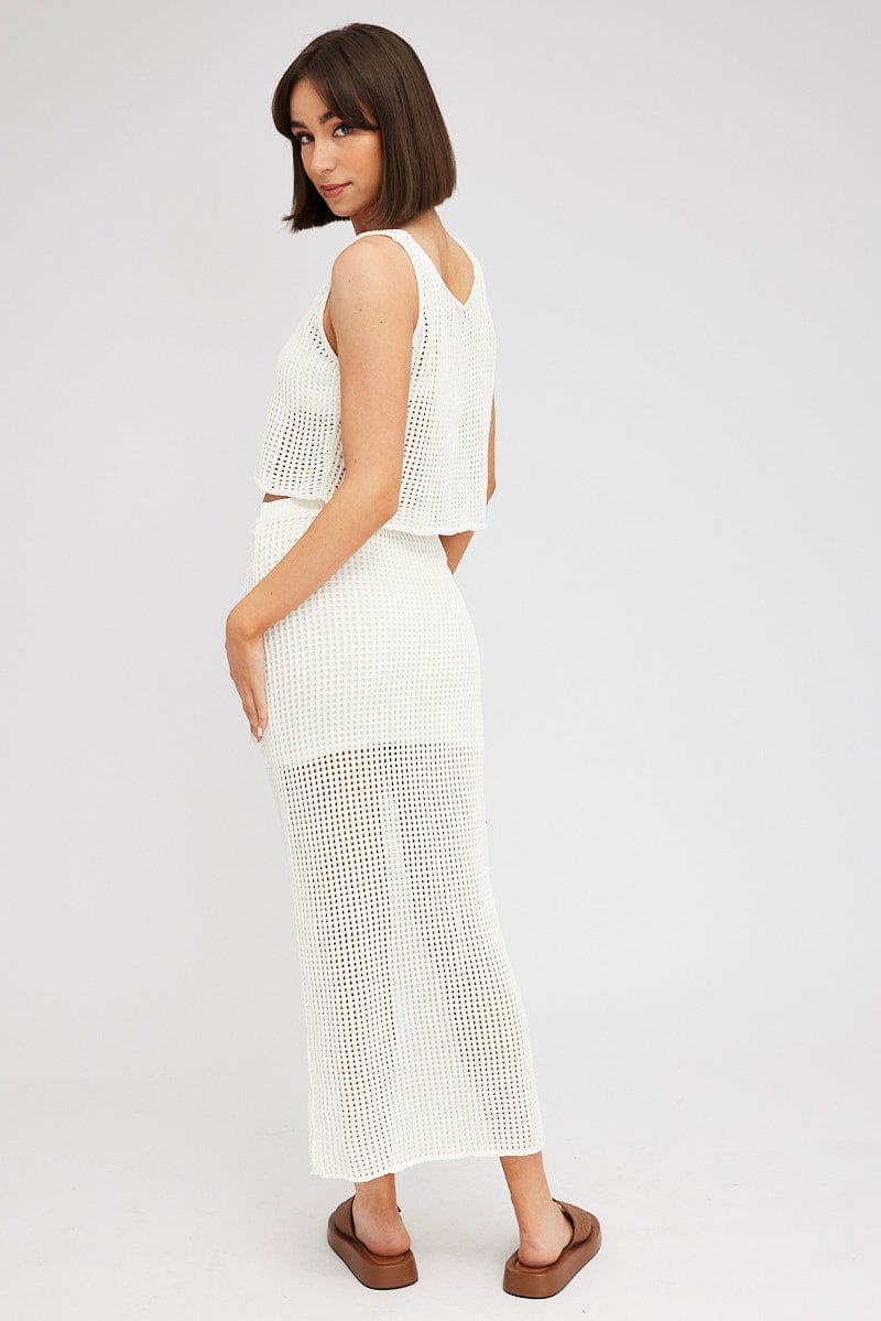 White Knit Skirt Midi Crochet for Ally Fashion