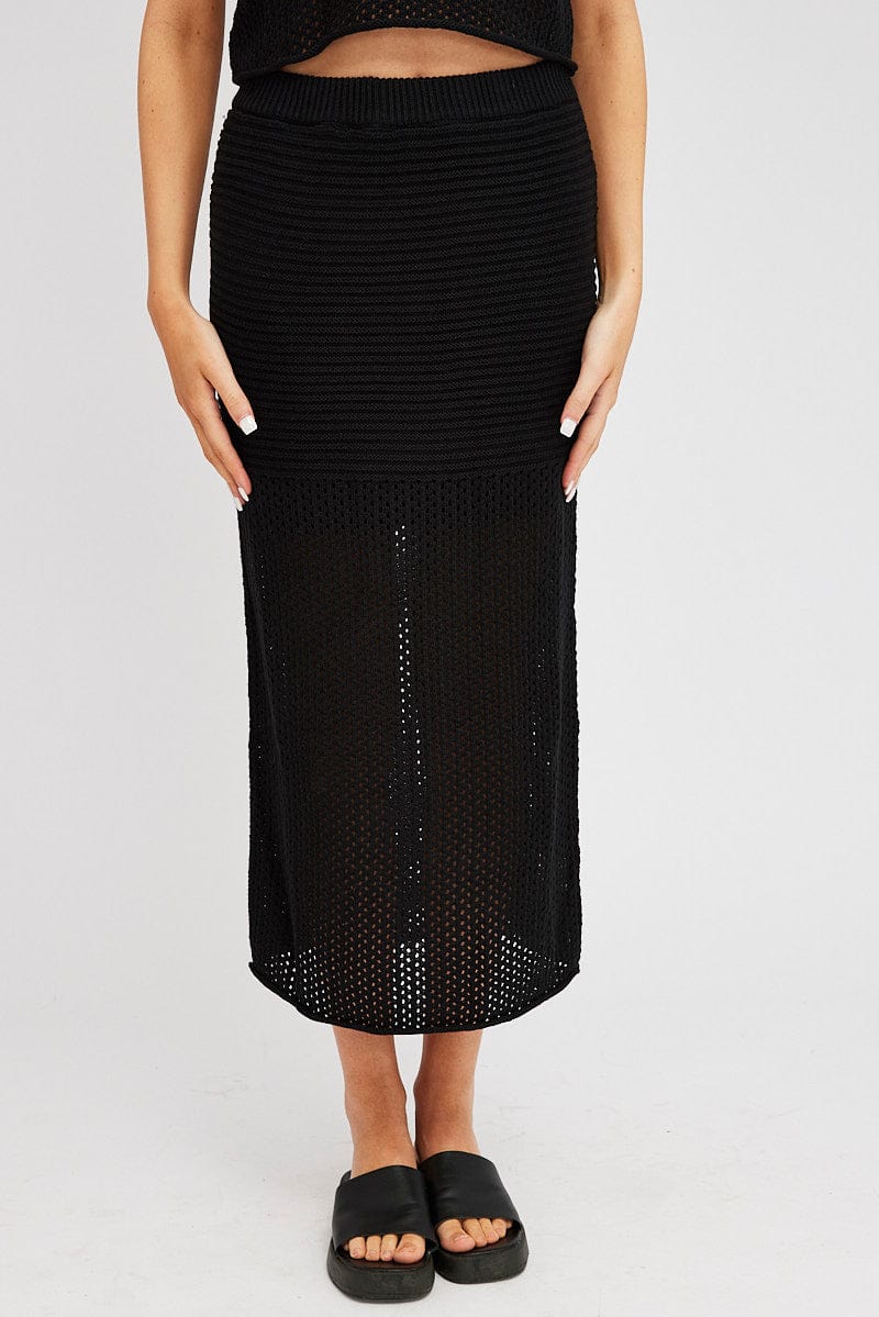 Black Knit Skirt Midi Crochet for Ally Fashion