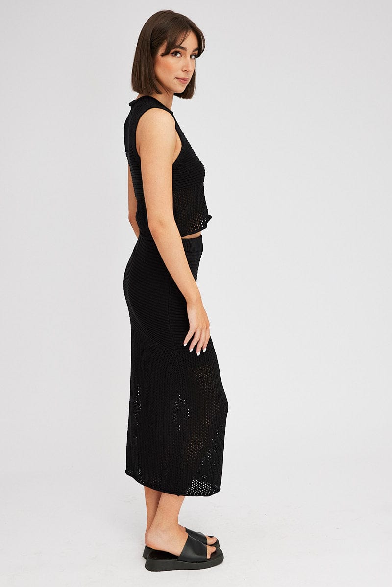 Black Knit Skirt Midi Crochet for Ally Fashion