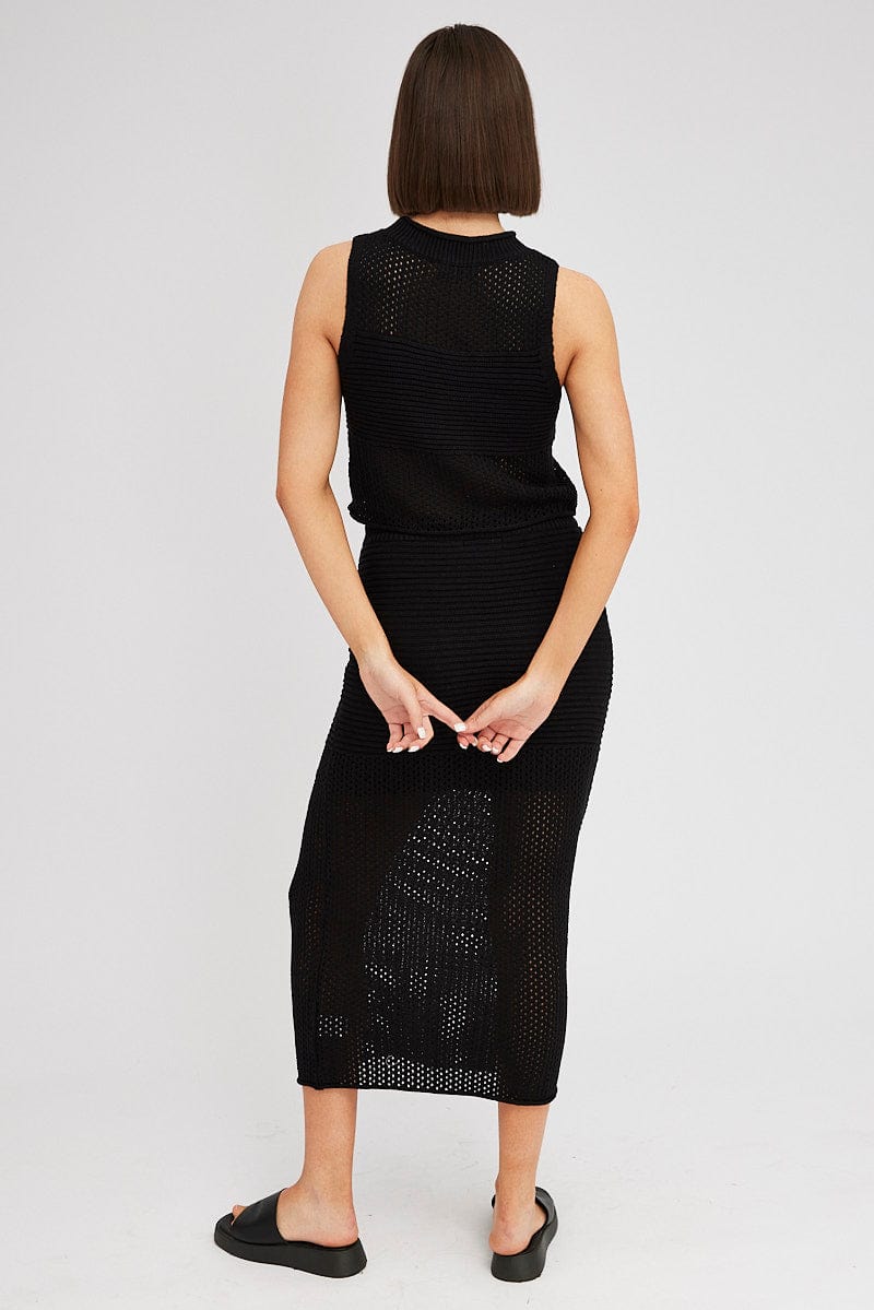 Black Knit Skirt Midi Crochet for Ally Fashion