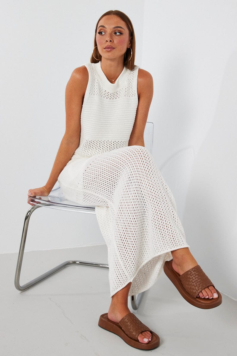 White Knit Skirt Midi Crochet for Ally Fashion