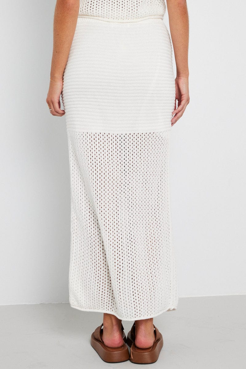White Knit Skirt Midi Crochet for Ally Fashion