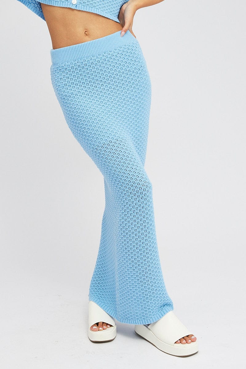 Blue Knit Skirt Midi Crochet for Ally Fashion