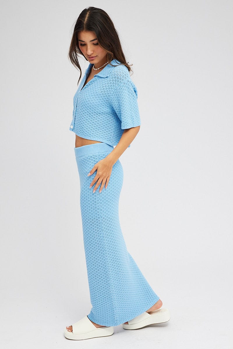 Blue Knit Skirt Midi Crochet for Ally Fashion