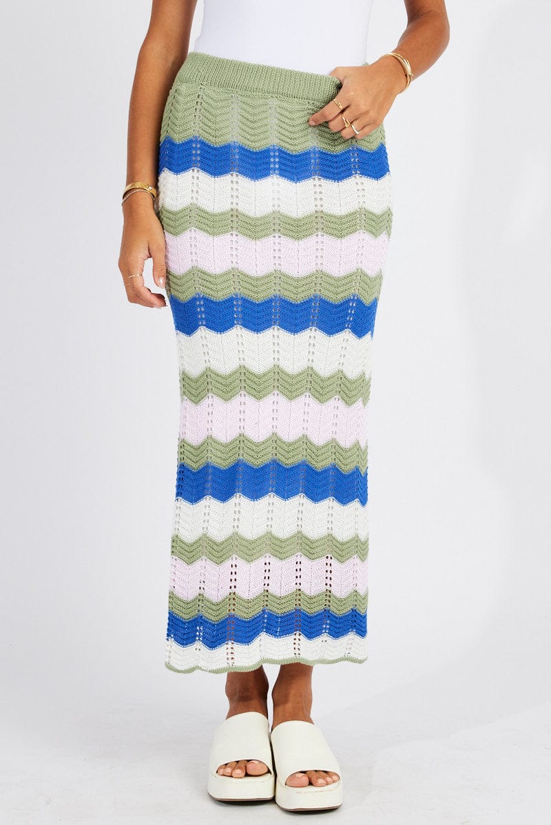 Multi Stripe Knit Skirt Crochet for Ally Fashion