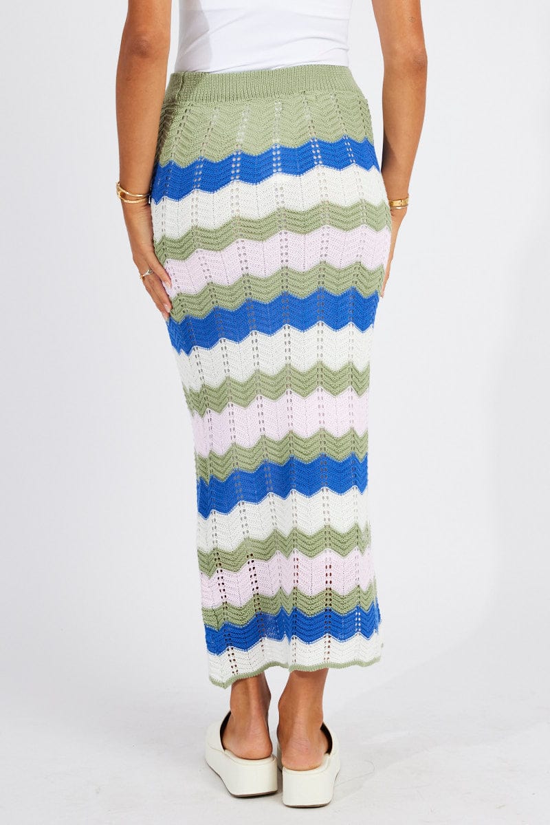 Multi Stripe Knit Skirt Crochet for Ally Fashion