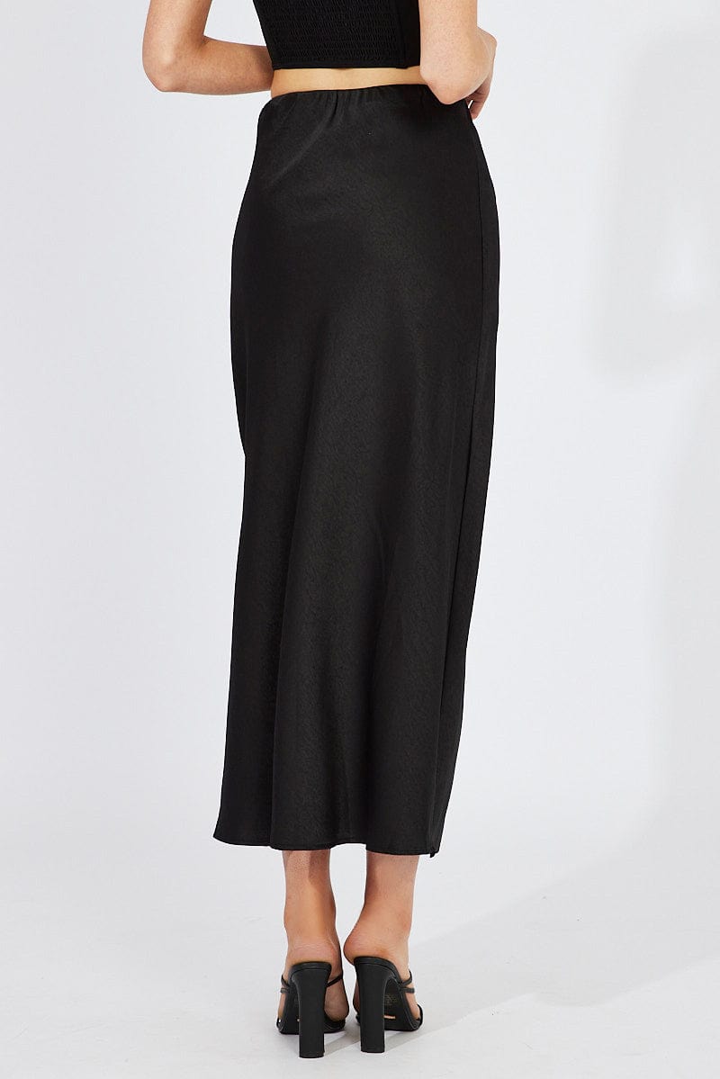 Black Slip Skirt Front Split Satin for Ally Fashion