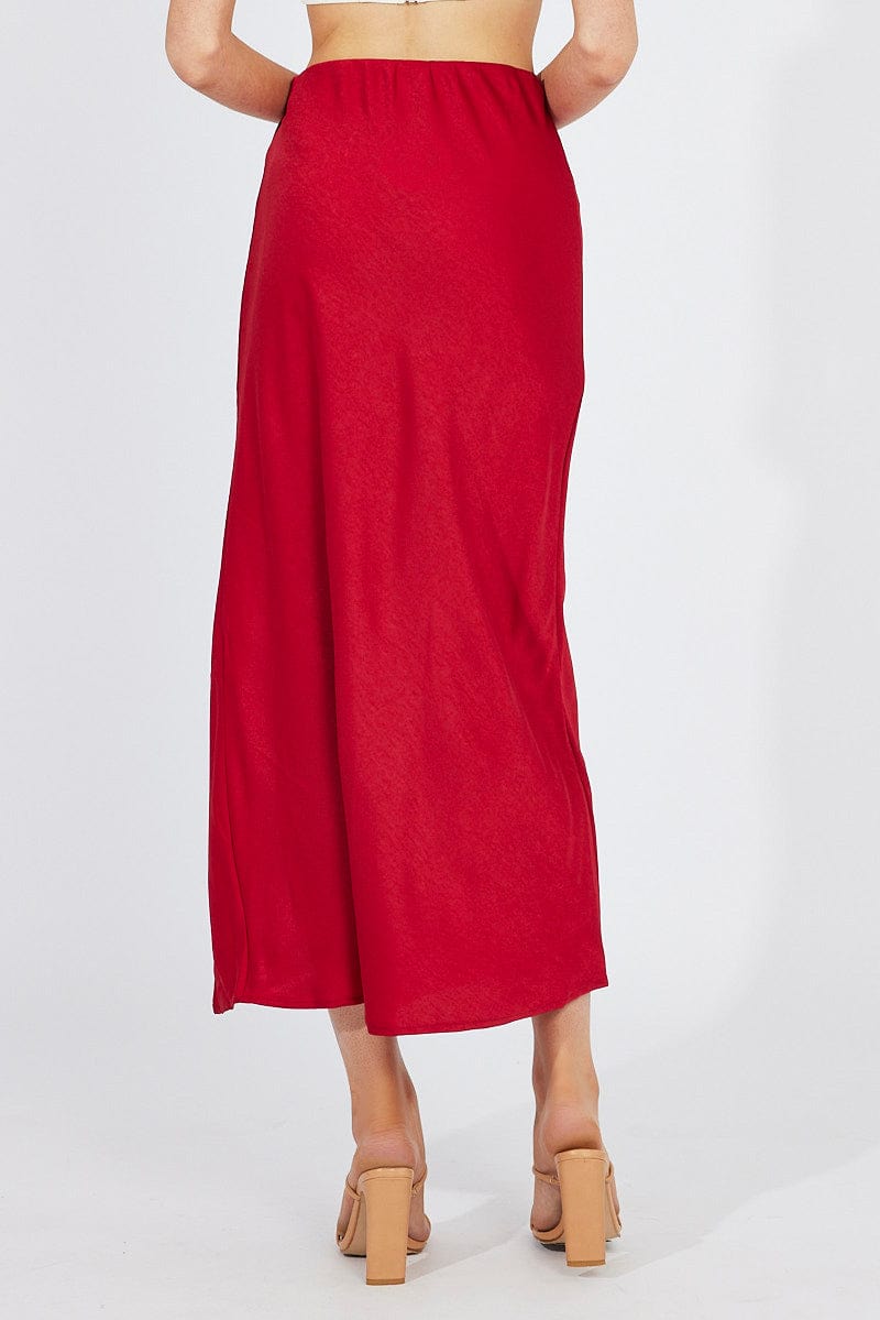 Red Slip Skirt Front Split Satin for Ally Fashion