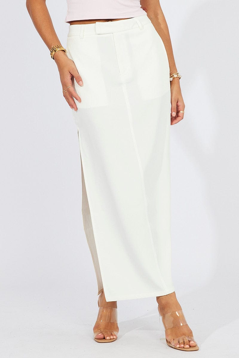 White Mid Skirt Side Split High Rise for Ally Fashion