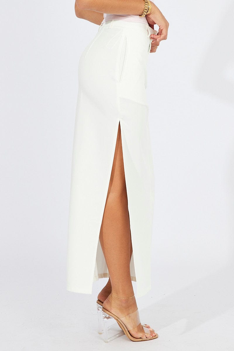 White Mid Skirt Side Split High Rise for Ally Fashion