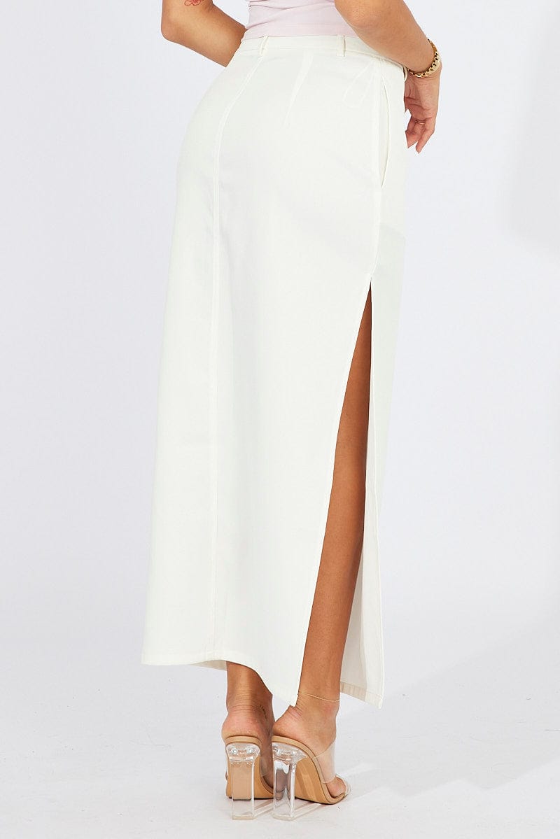 White Mid Skirt Side Split High Rise for Ally Fashion