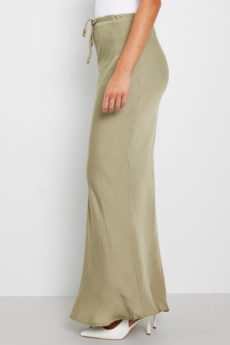 Green Drawstring Satin Maxi Skirt for Ally Fashion