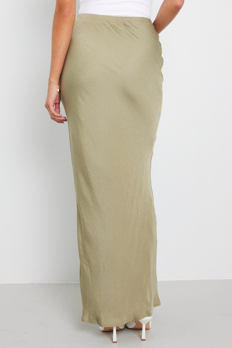 Green Drawstring Satin Maxi Skirt for Ally Fashion