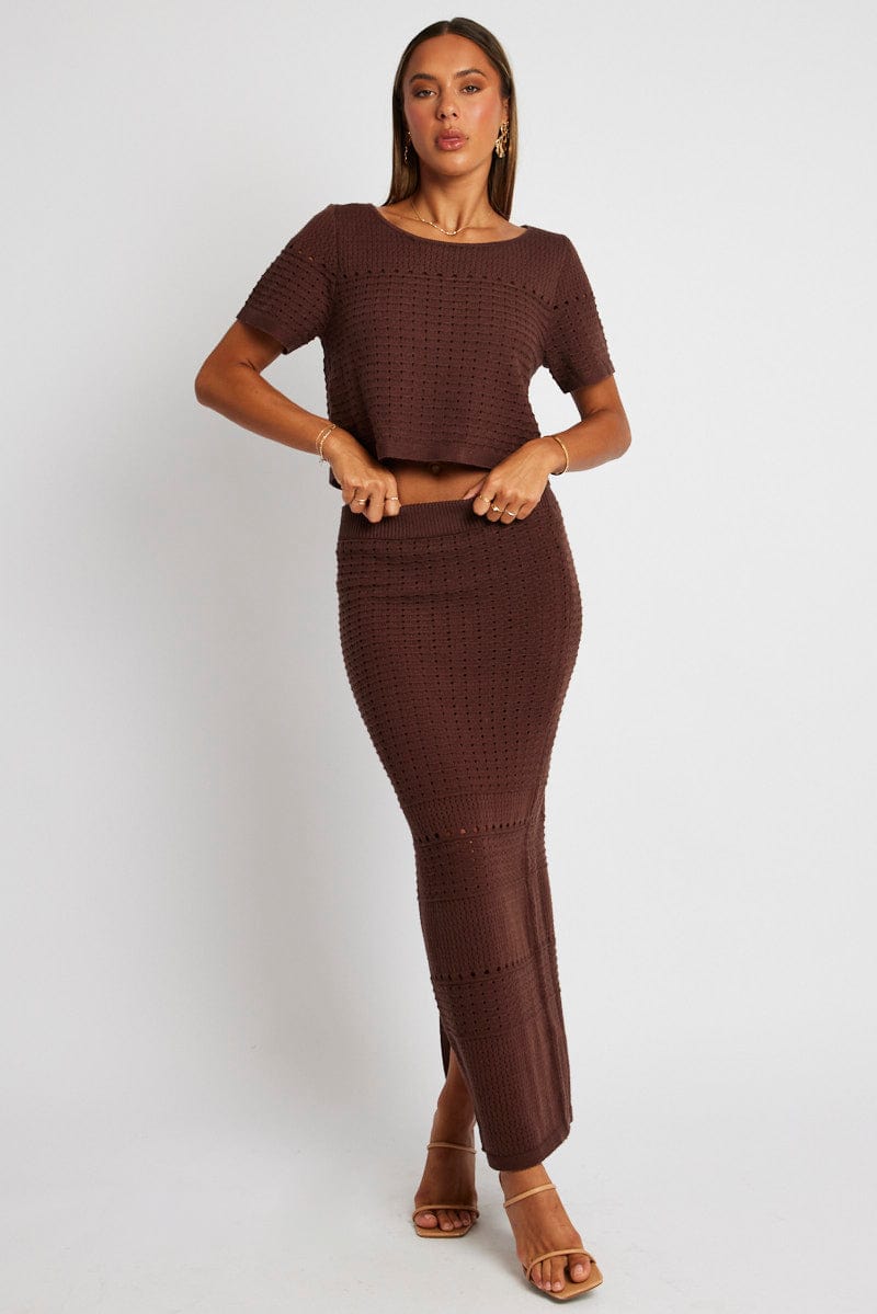 Brown Knit Skirt Crochet High Rise for Ally Fashion