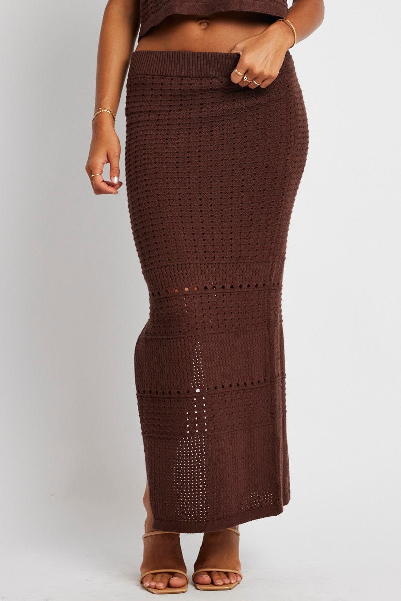 Brown Knit Skirt Crochet High Rise for Ally Fashion