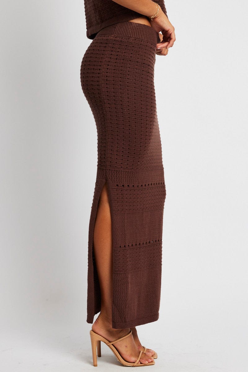 Brown Knit Skirt Crochet High Rise Ally Fashion