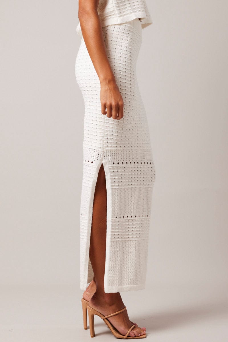 White Knit Skirt Crochet High Rise for Ally Fashion
