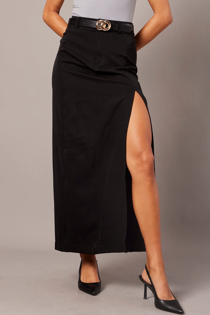 Black Midi Skirt Tailored High Waist for Ally Fashion