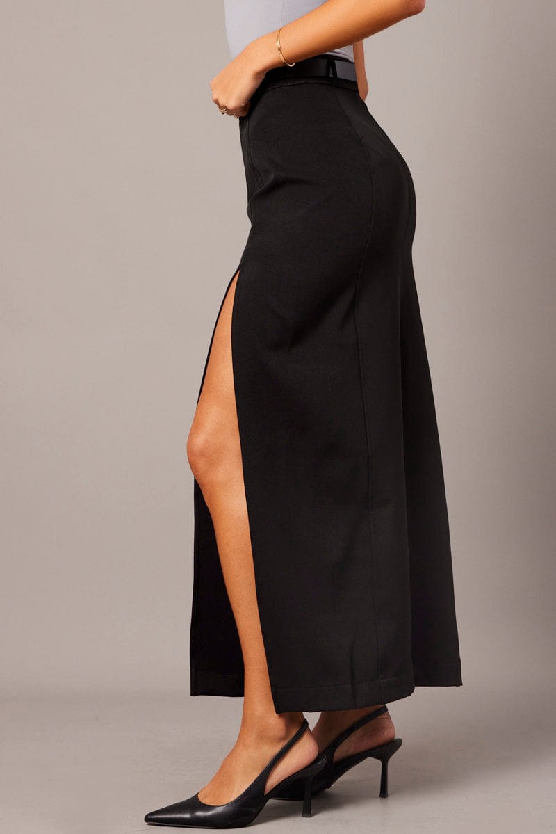 Black Midi Skirt Tailored High Waist for Ally Fashion