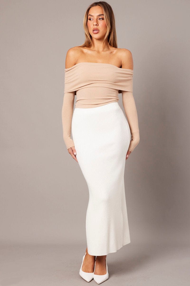 White Knit Skirt High Rise for Ally Fashion