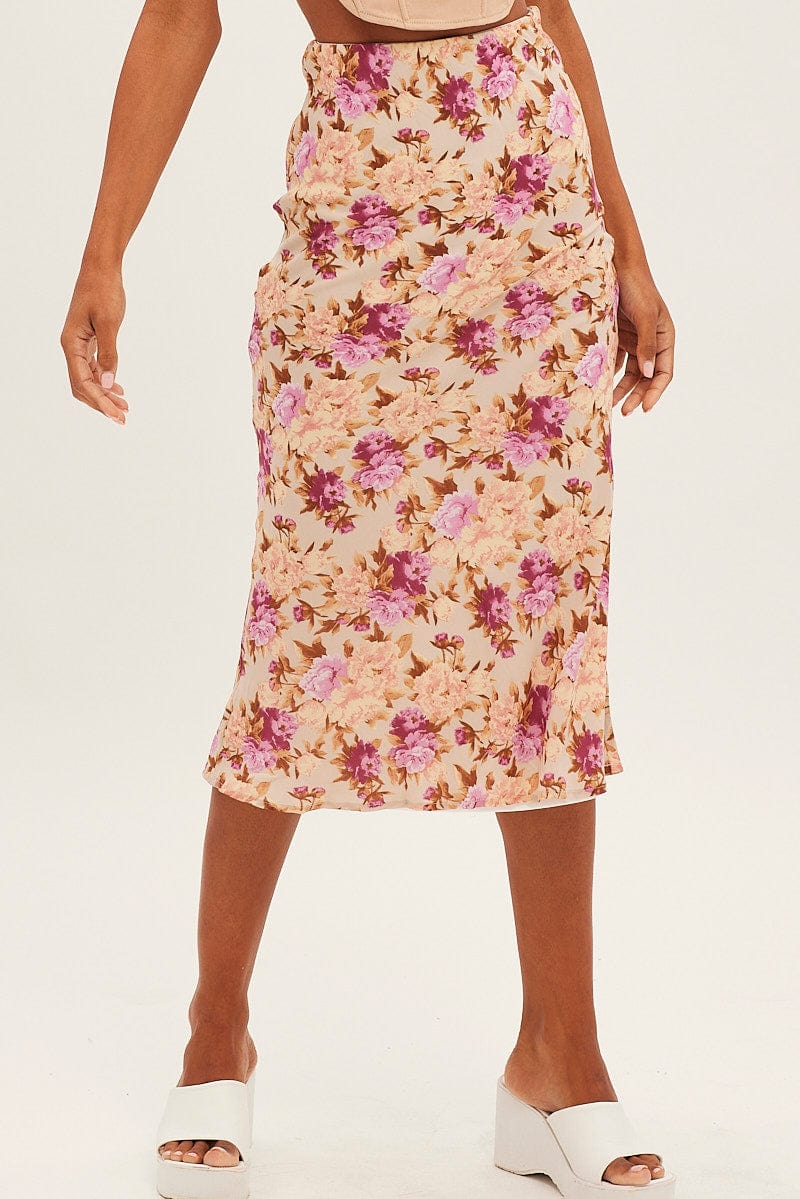 Print Print Midi Skirt Slip Lined Chiffon for Ally Fashion