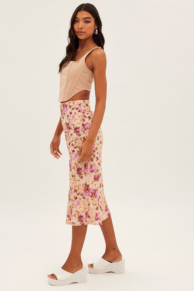 Print Print Midi Skirt Slip Lined Chiffon for Ally Fashion