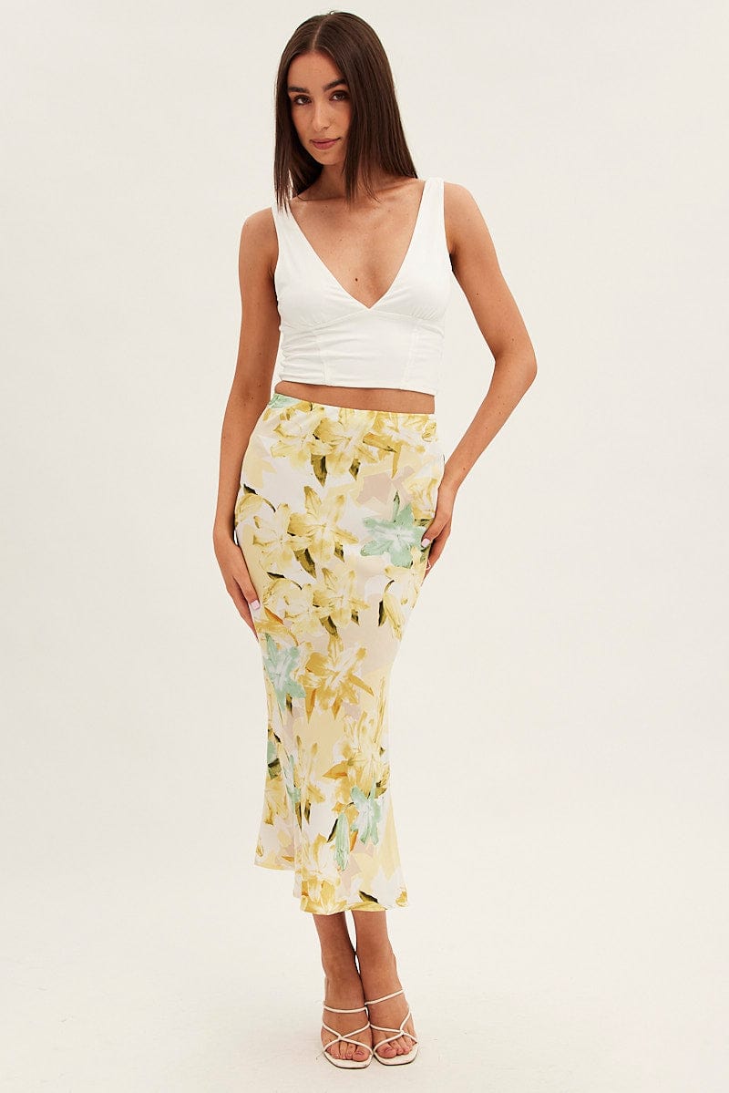 Floral print pencil skirt yellow hotsell